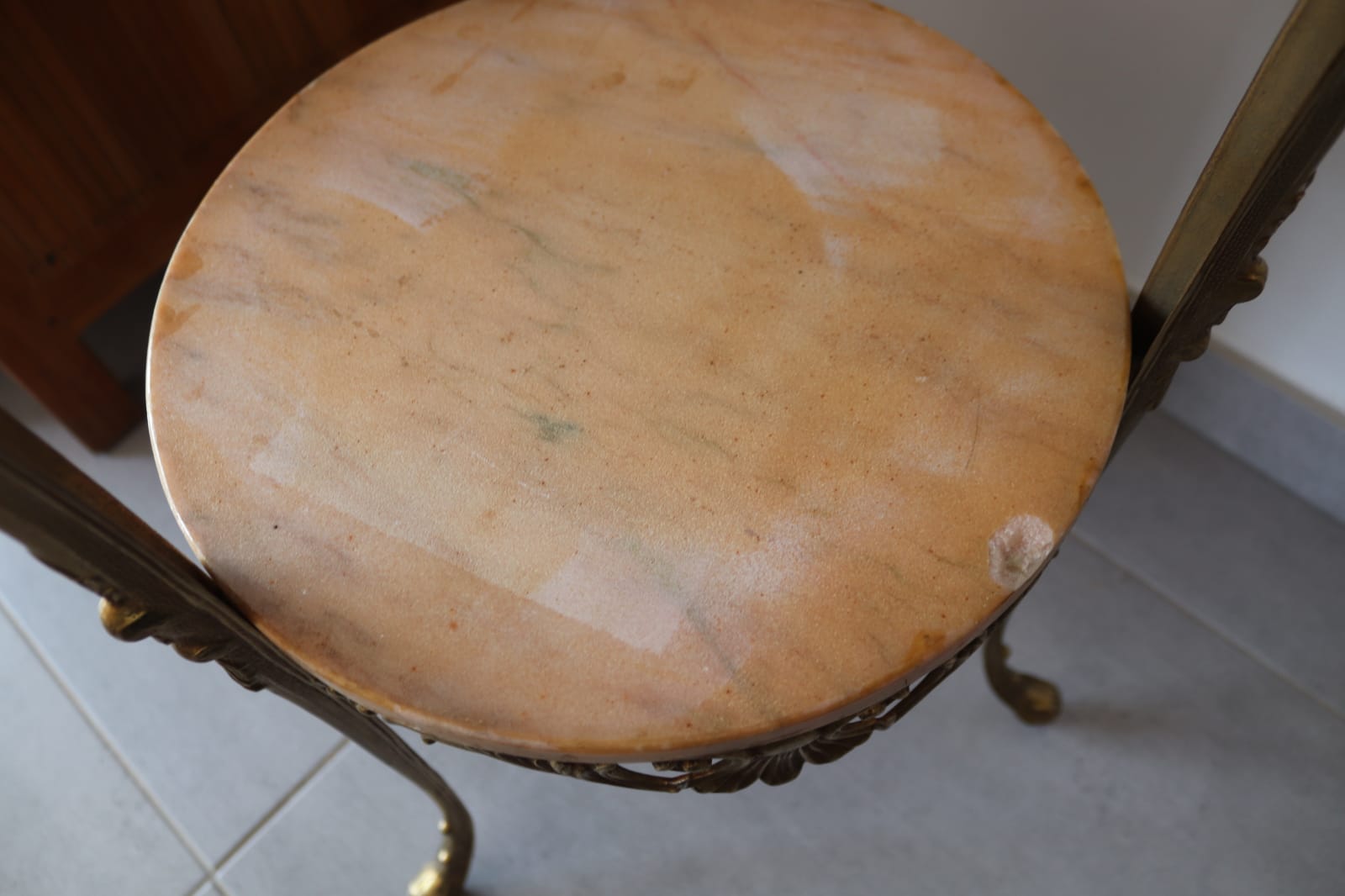 Louis XV style console in copper and pink marble 70s