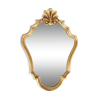 Large old mirror, golden shell, height 70 cm