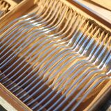 Art Deco cutlery set in box, silver-plated metal cutlery set, decorative table