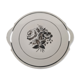 Plat à tarte ou à gâteau 2 anses en faïence ancienne décor roses grises