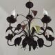 French Vintage 5 Light Brown & Green Tied Boquet Leaf Chandelier