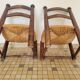 Duo de chaises de cheminée en bois et paille