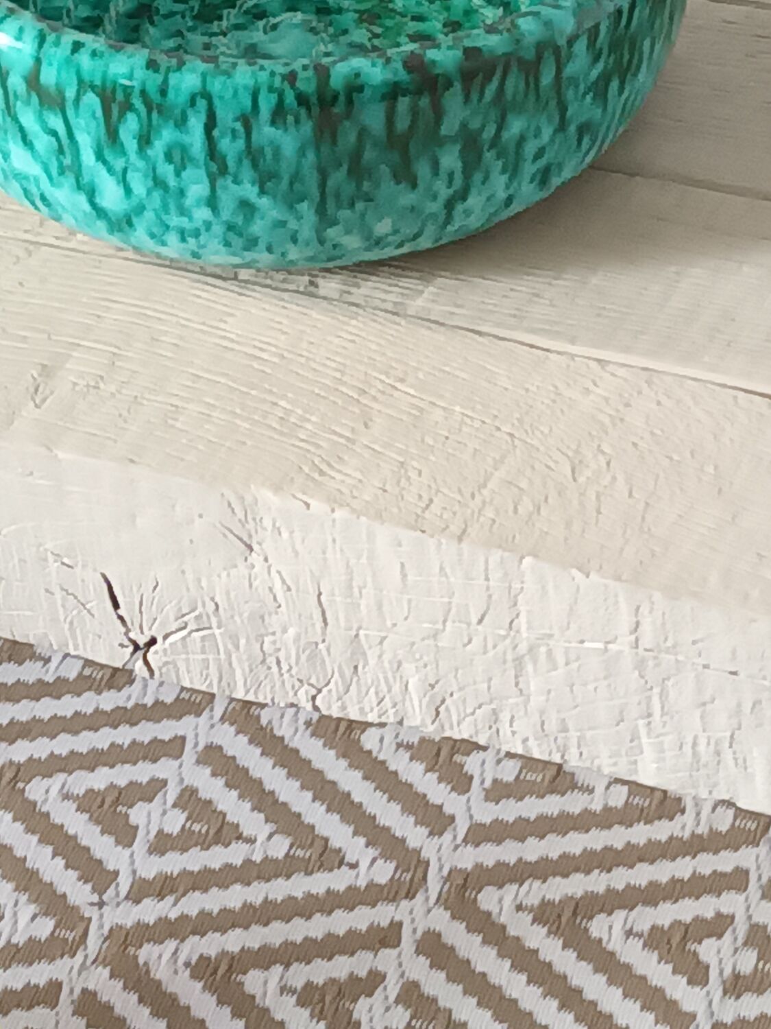 Chevron-patterned solid oak coffee table handmade.
