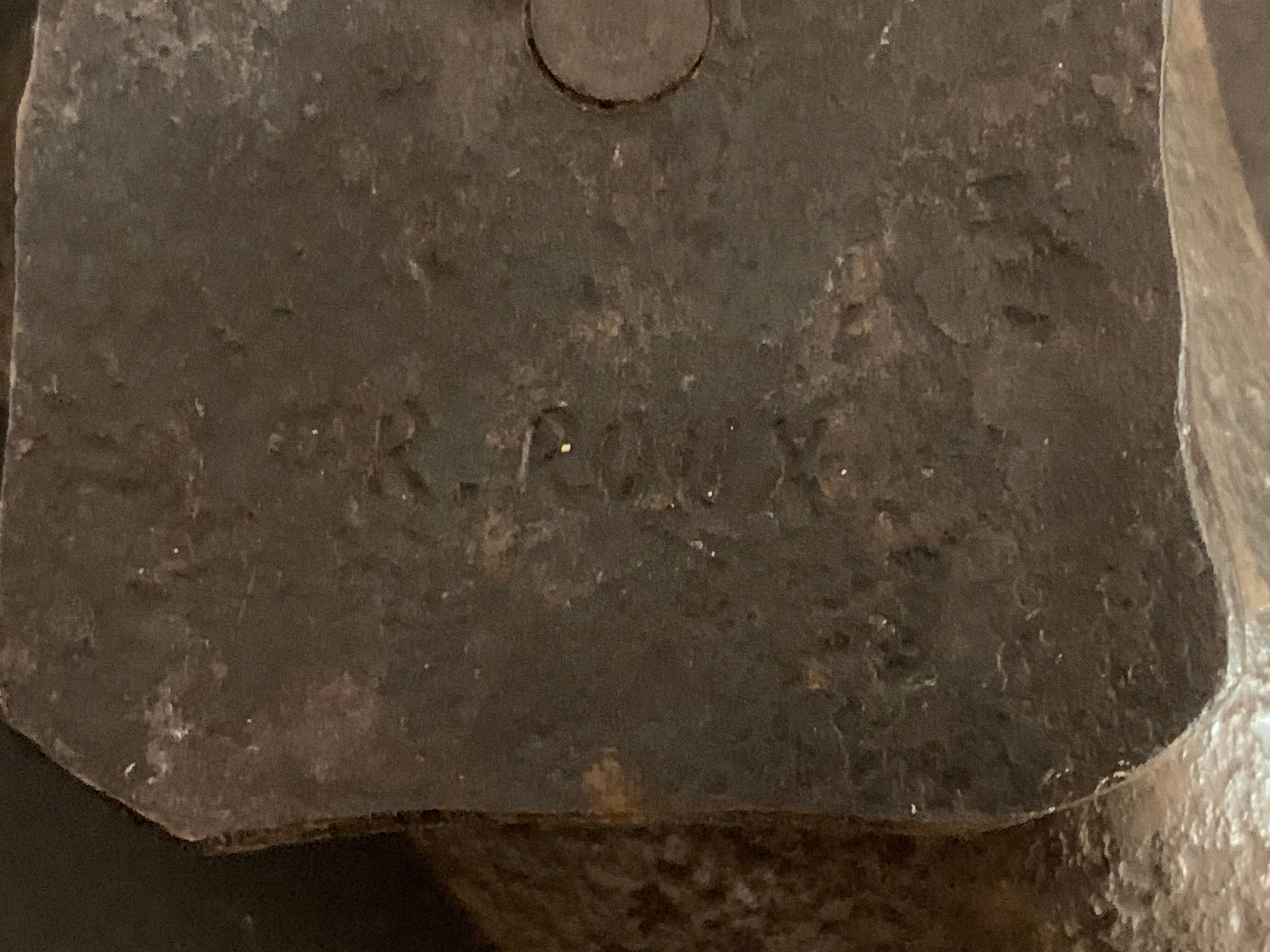 Brutalist metal ashtray or empty pocket signed R. Roux, 1950