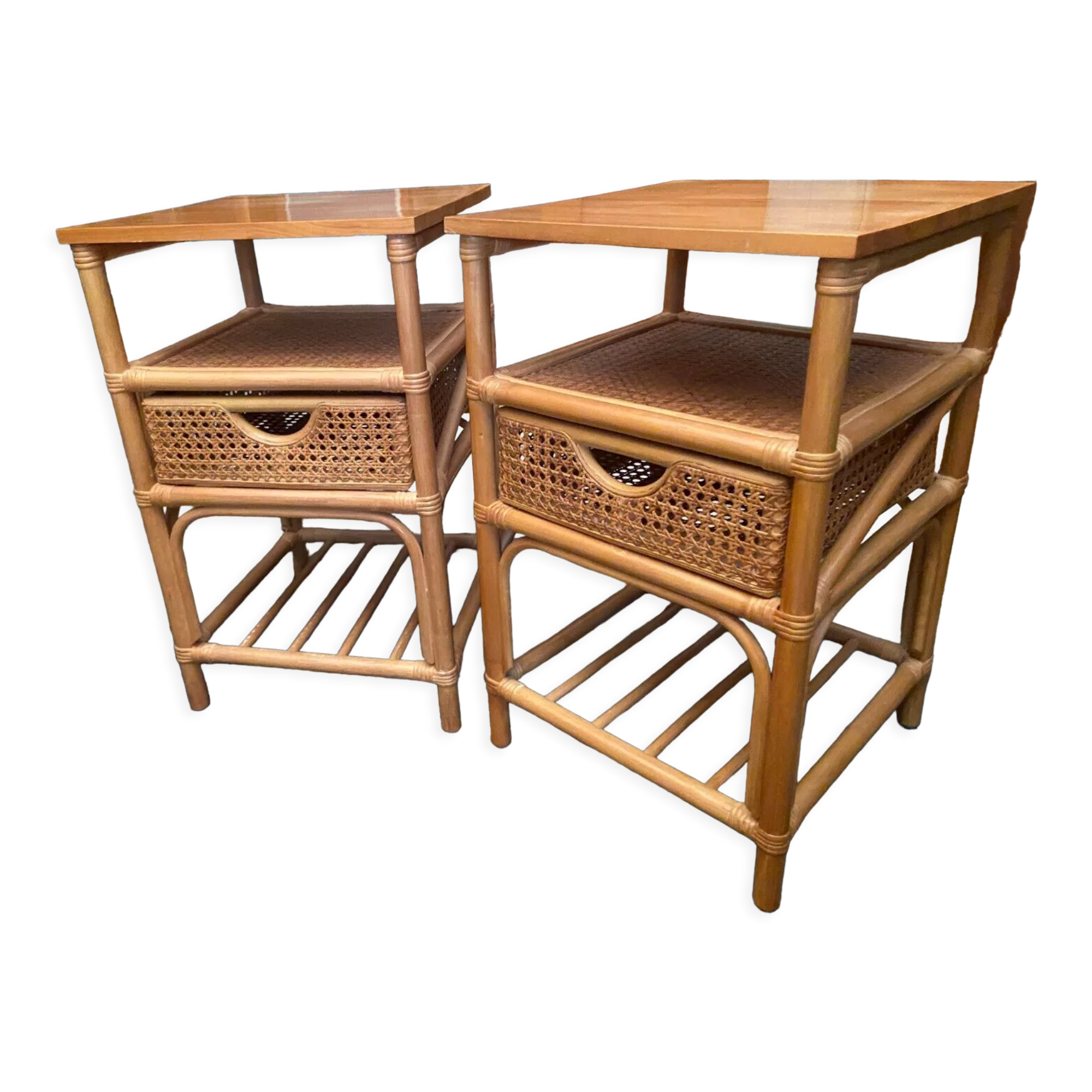 Pair of sofa ends rattan bedside tables
