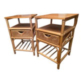 Pair of sofa ends rattan bedside tables