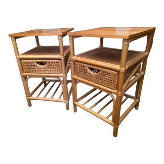 Pair of sofa ends rattan bedside tables
