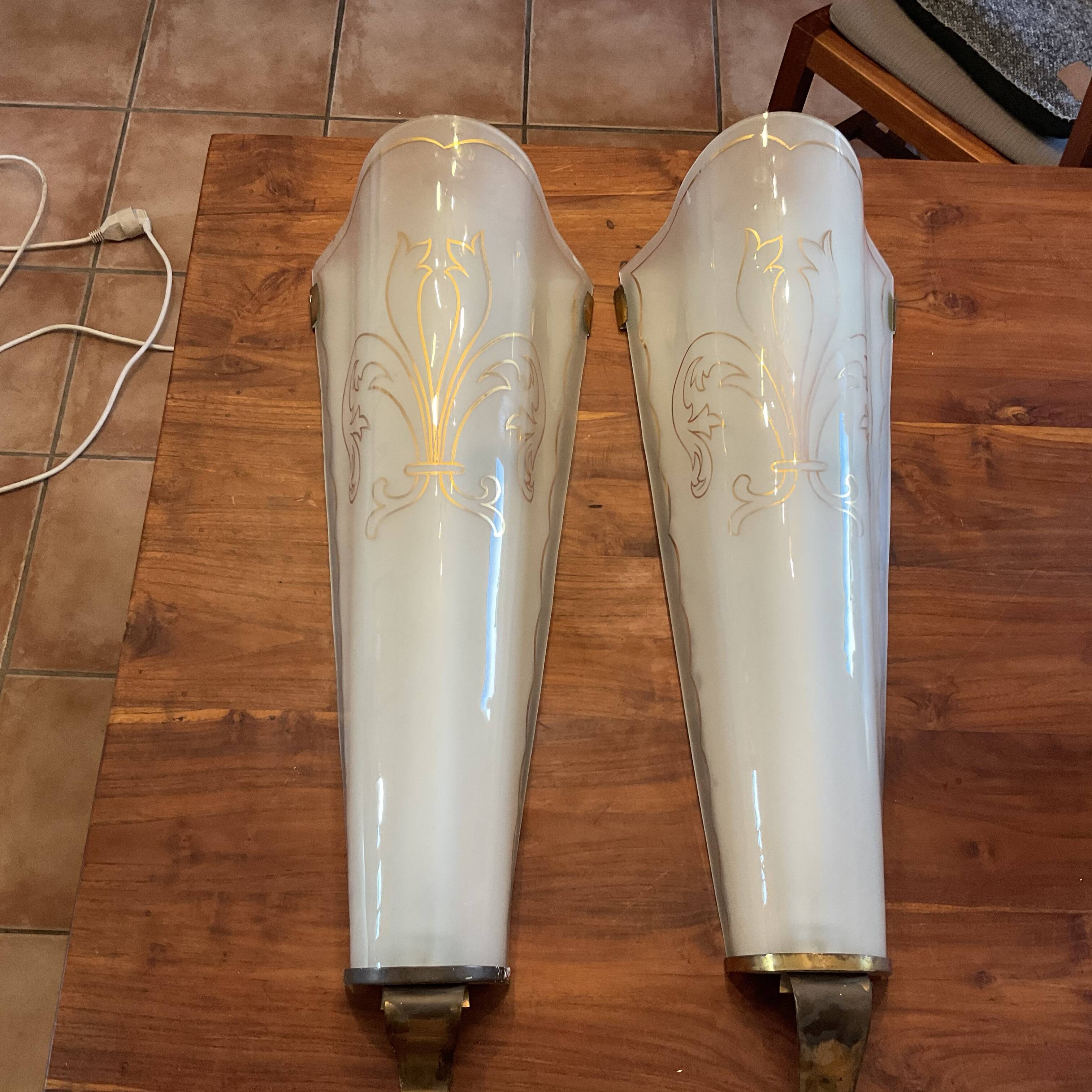 Large pair of art deco domed glass hotel lobby sconces