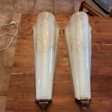 Large pair of art deco domed glass hotel lobby sconces