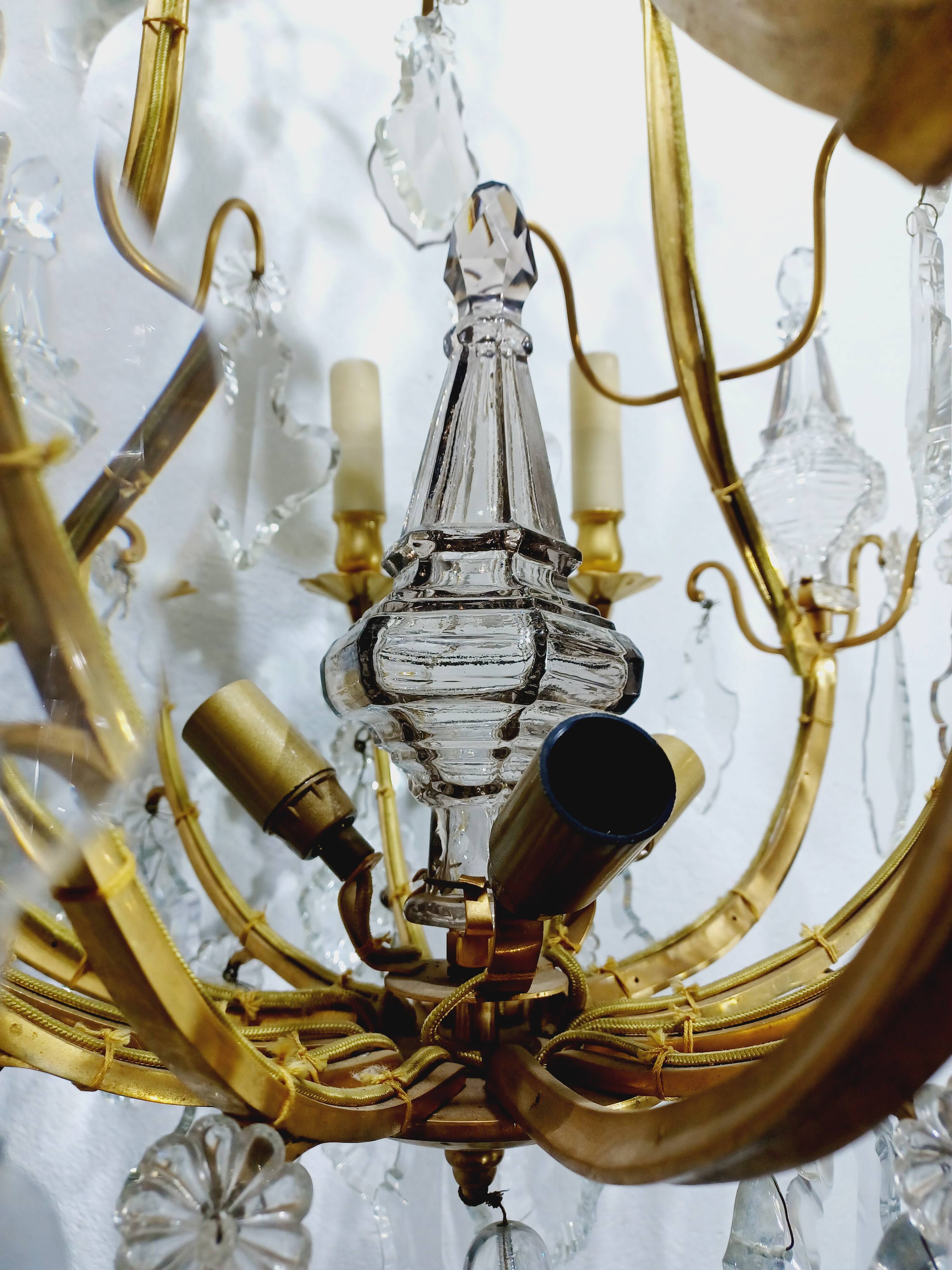 12-light bronze and crystal cage chandelier