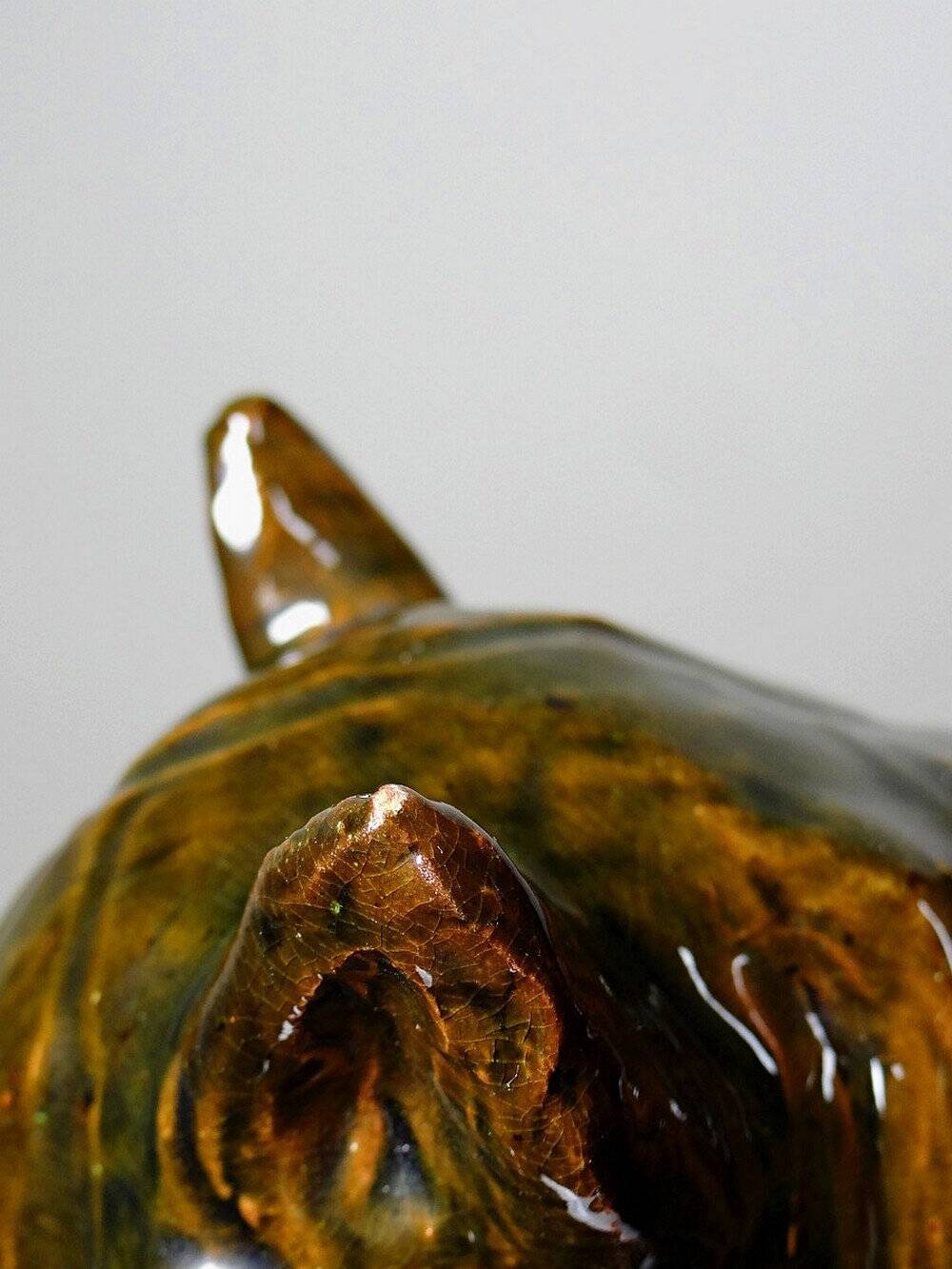 Vintage 1980s glazed terracotta chess knight or horse head.