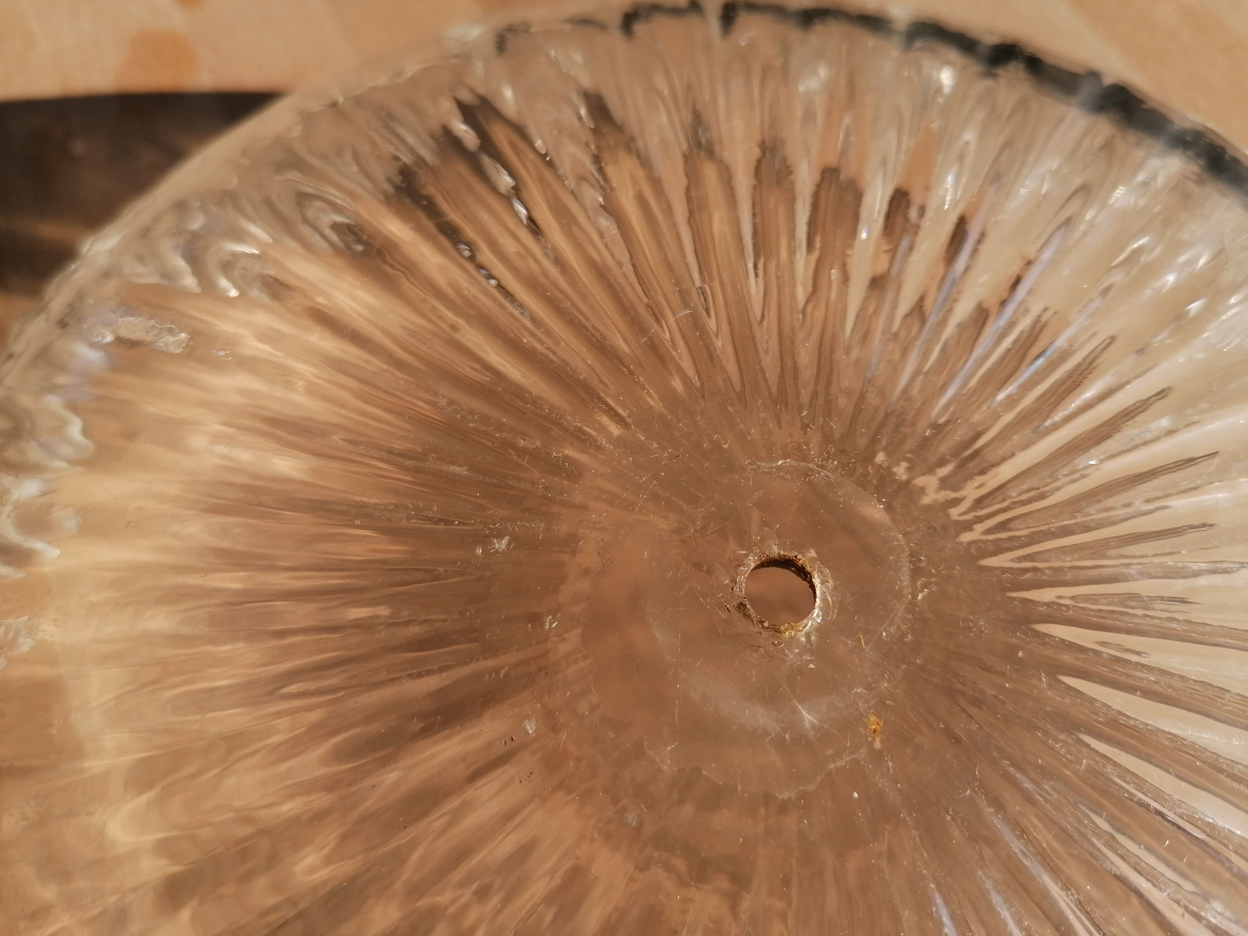 Tulip suspension in vintage holophanous glass