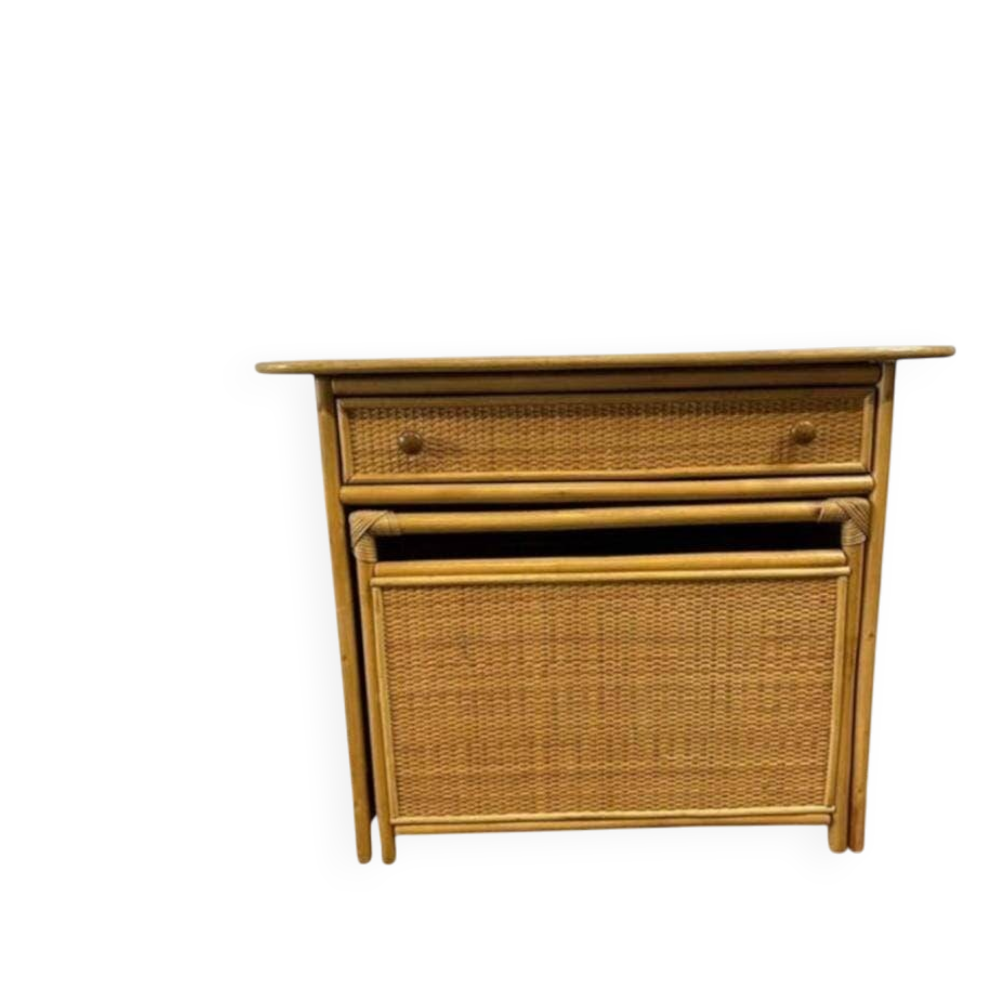 Console vintage en rotin avec tabouret / meuble coiffeuse