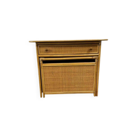 Console vintage en rotin avec tabouret / meuble coiffeuse
