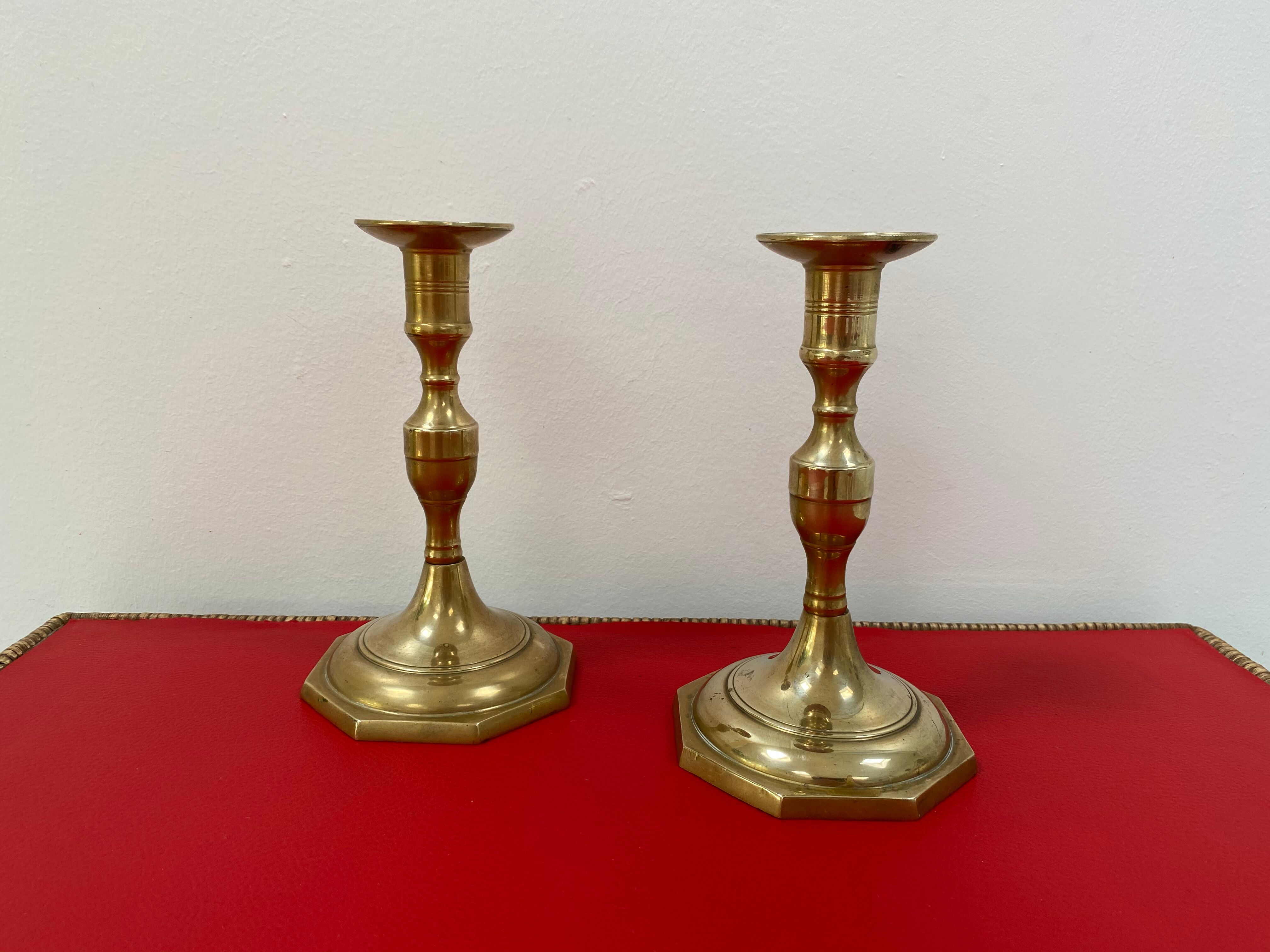 Set of 2 brass candlestick candle holders