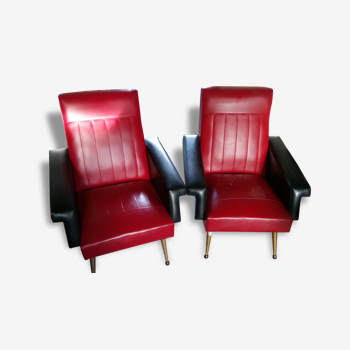 2 fauteuils vintage rouge et noir