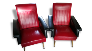 2 fauteuils vintage rouge et noir
