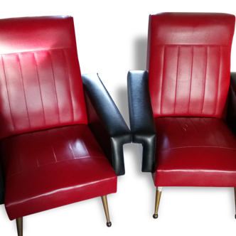 2 armchairs vintage red and black