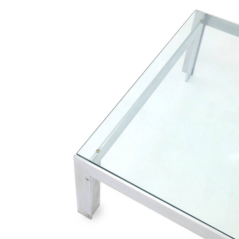 Table basse en acier et verre par Alberto Rosselli pour Saporiti, années 1970