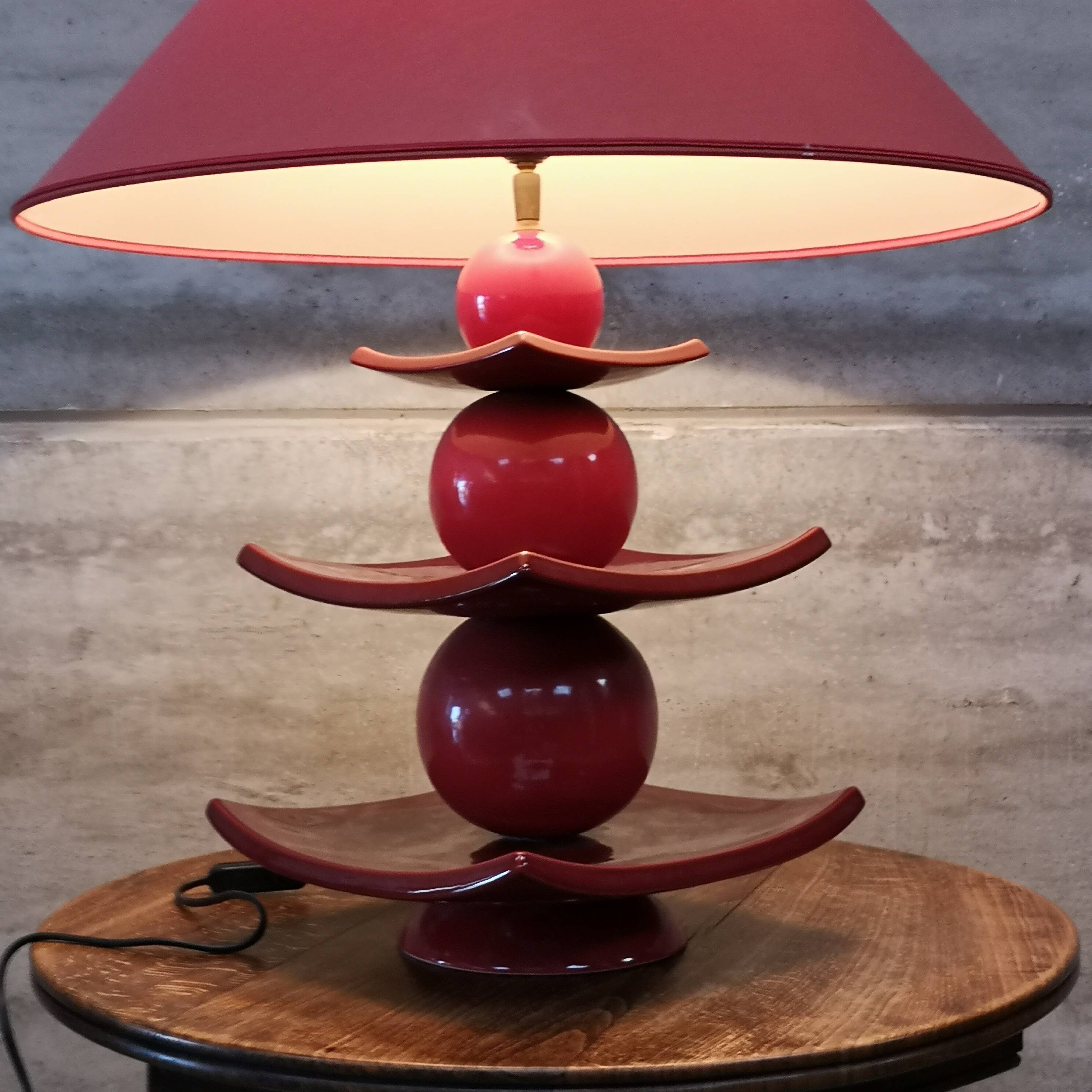 Lampe postmoderne Pagode XXL Drimmer en céramique rouge, 1980