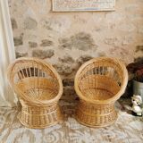 Pair of Vintage Wicker Armchairs for Children