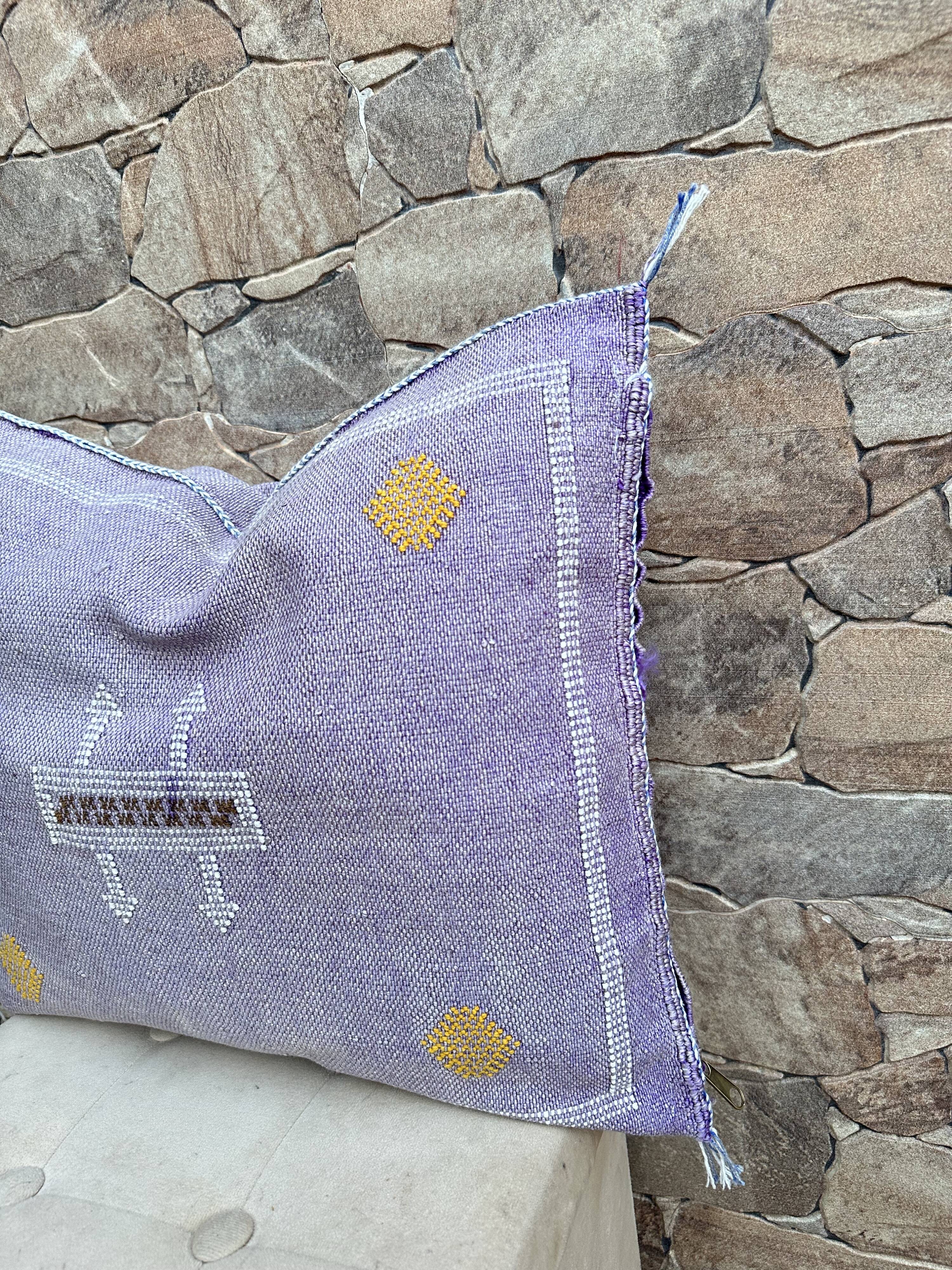 Handmade Moroccan silk cushion cover, cactus pattern