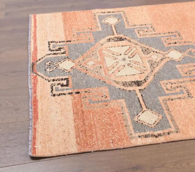 Vintage Turkish Hand-Knotted Wool Cotton Orange Runner Rug 95x408