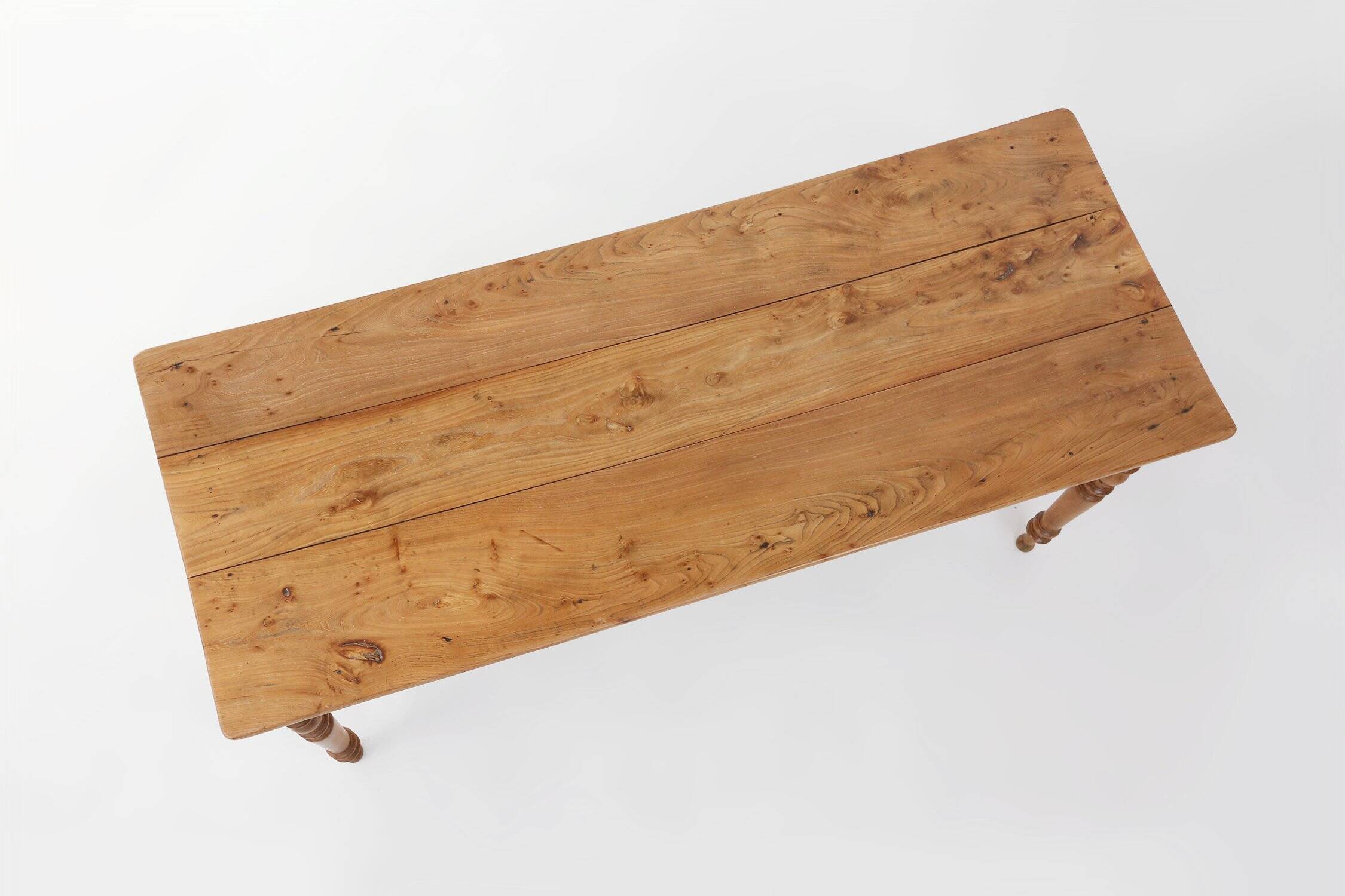 Rustic Elm Dining Table with Drawer, France 1850s