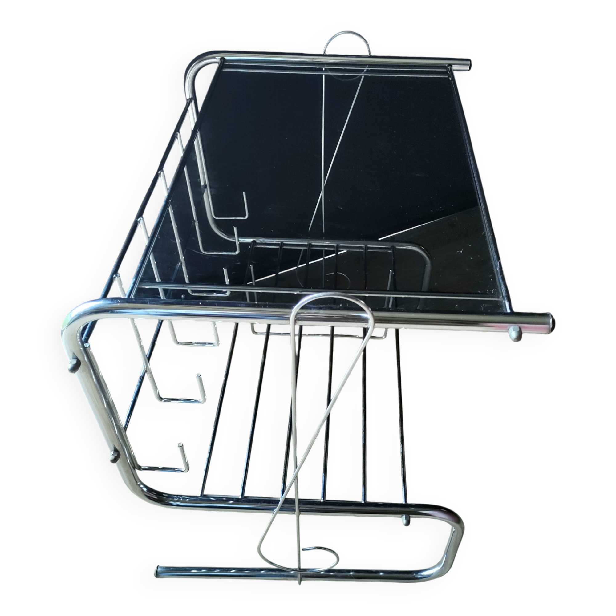 Table/meuble hifi chromé et verre fumé vintage 1970