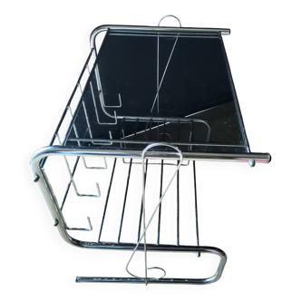 Table/meuble hifi chromé et verre fumé vintage 1970