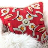 Floral decorative cushion | Wool embroidery | 70s