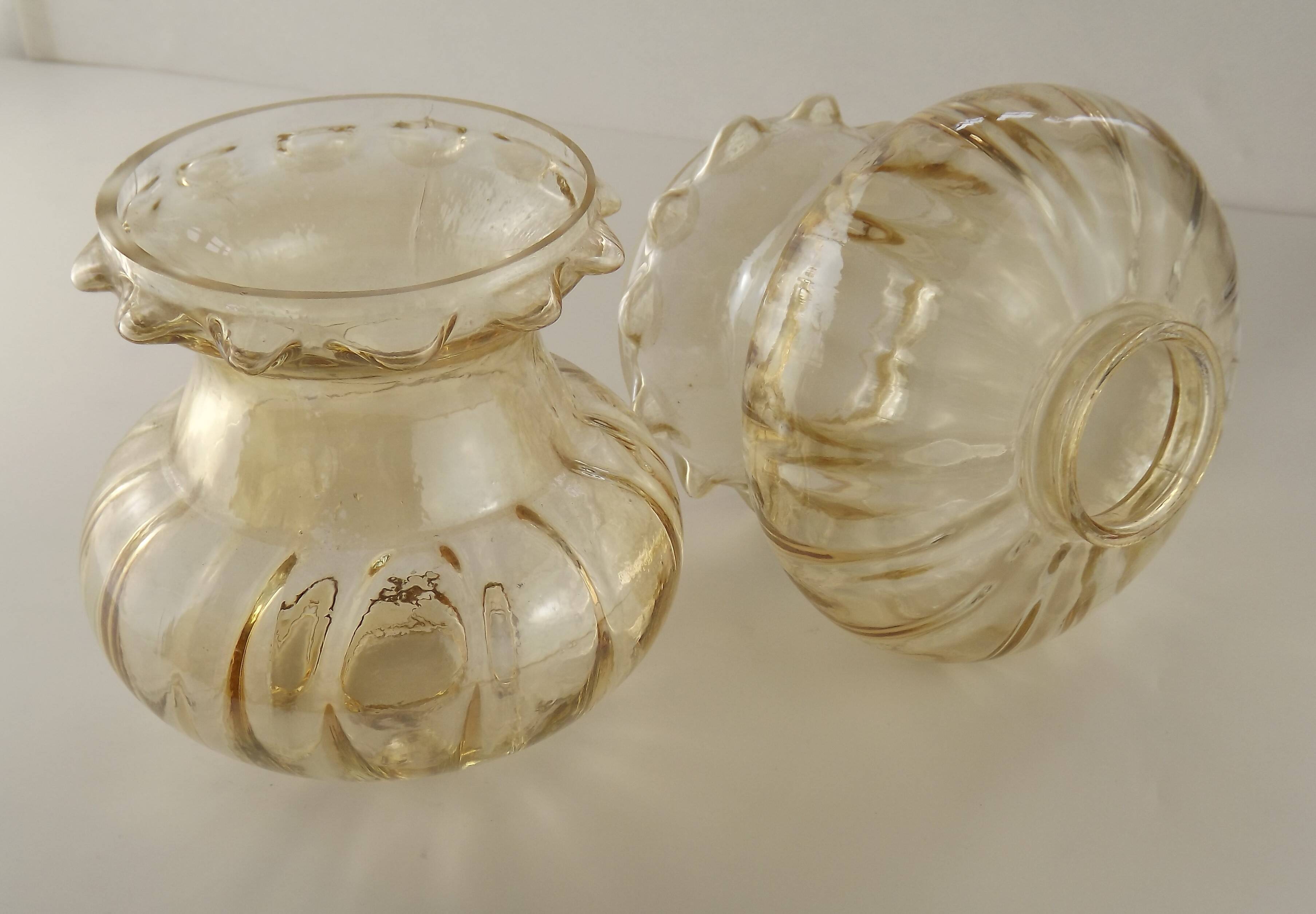 Matching Pair Mid Century Amber Glass Bubble Glass Replacement Shades 5593