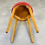 Baumann bistro stool wood and imitation red leather 60s