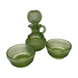 Green glass ramekin pitcher set