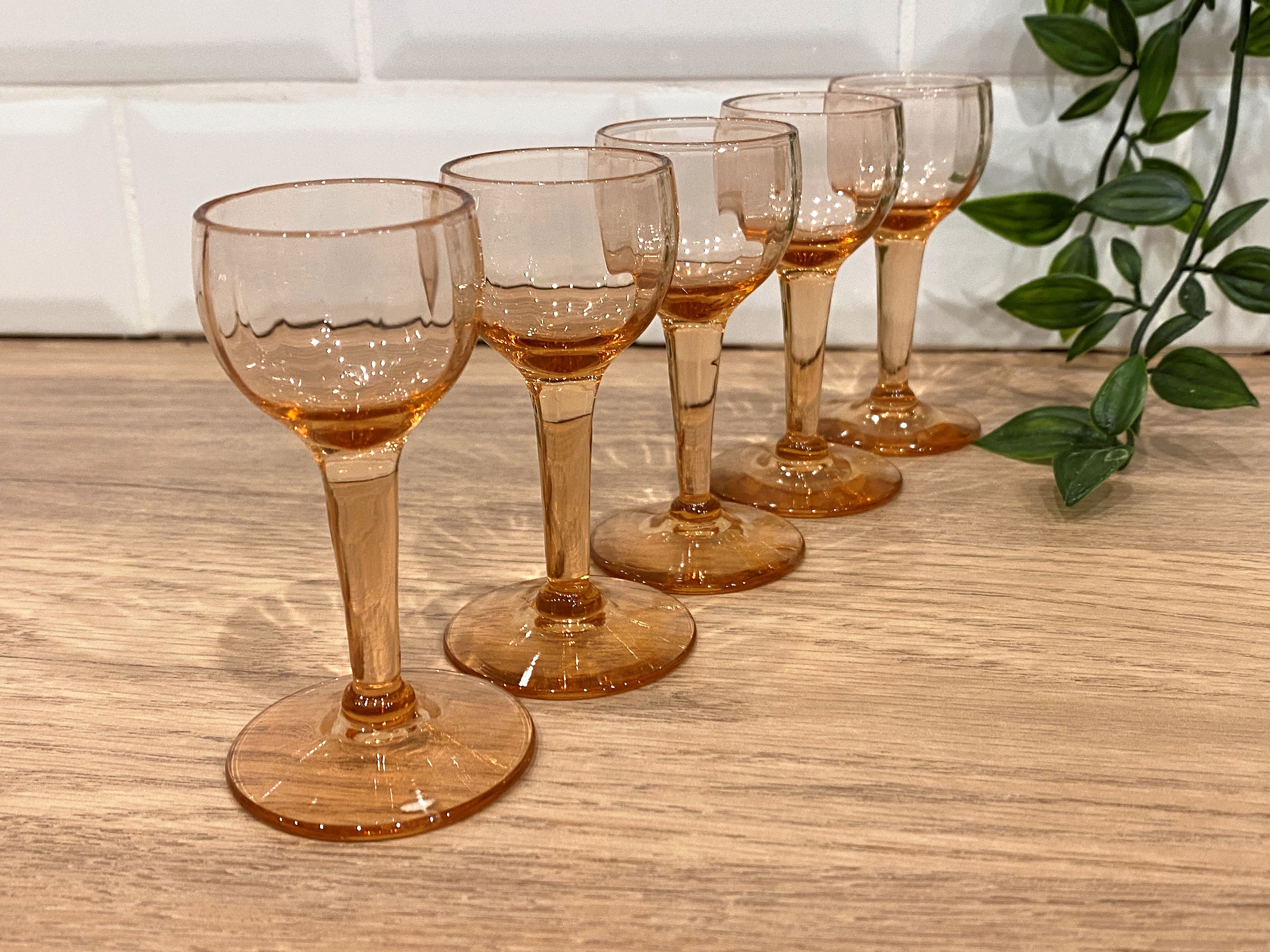 Set of 5 pink liquor glasses
