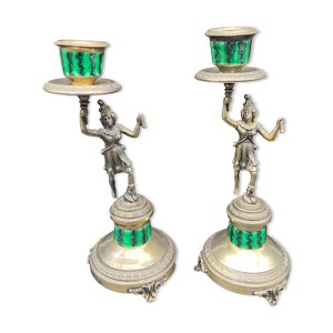 Antique, paire, bougeoirs,