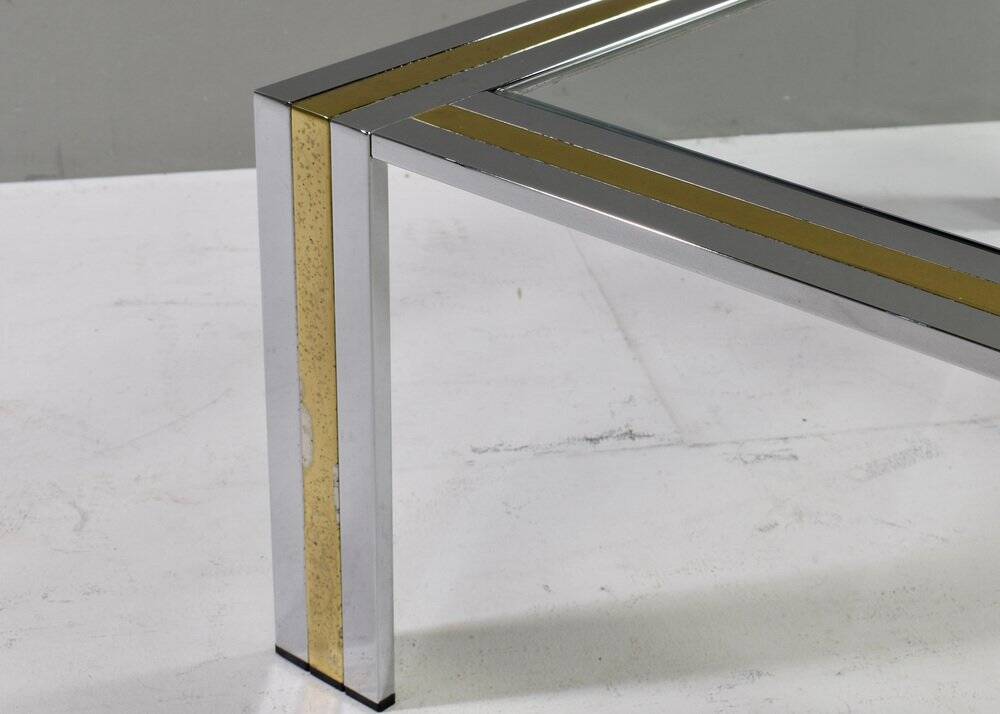 Square coffee table in brass, chrome and glass by Renato Zevi, Italy, 1970s