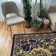 Romanian floral rug handwoven in wool, purple and yellow background