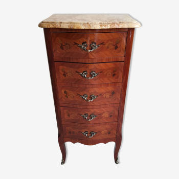 Chiffonnier Louis XV marquetry and marble