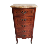 Chiffonnier Louis XV marquetry and marble