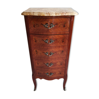 Chiffonnier Louis XV marquetry and marble