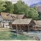 Watercolor paintings Austria Furberg and Unterach and frame circa 1950