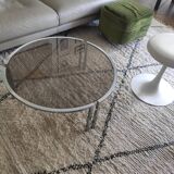Round coffee table in smoked glass with chrome legs