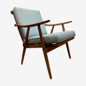 Fauteuil Boomerang retapissé tchèque 1960 éditeur Ton