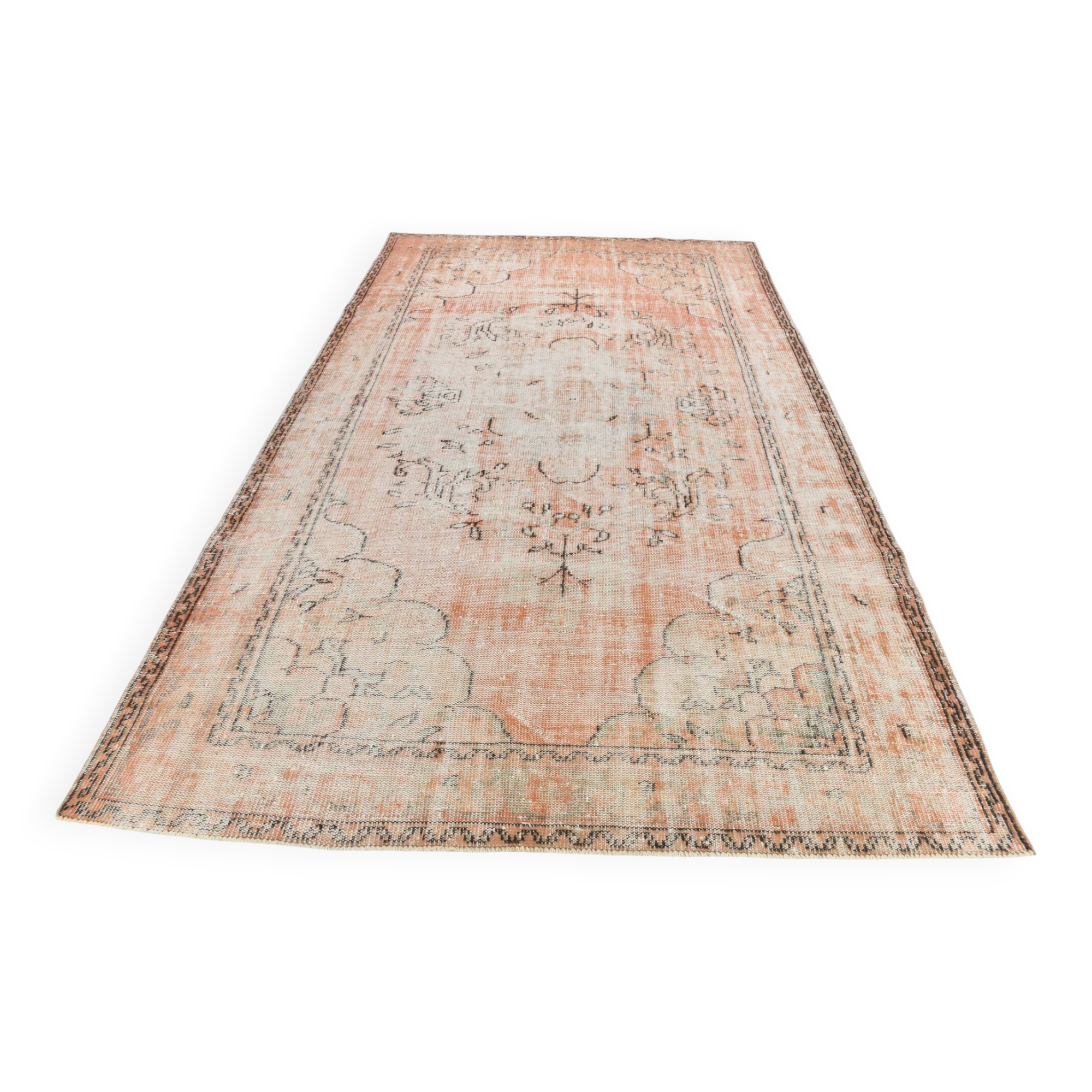 Blush Pink Muted Turkish Vintage Handmade Wool Carpet Rug, 191x316 Cm