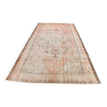 Tapis en laine turc vintage fait main en rose blush atténué, 191x316 cm