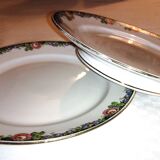 2 presentation plates floral service Sarreguemines Digoin bordered gold