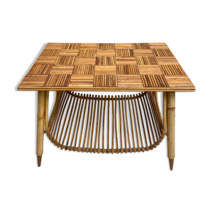 Table basse en bambou - rotin 1960