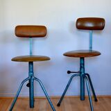 Set of two chairs - workshop stools, adjustable in height, industrial