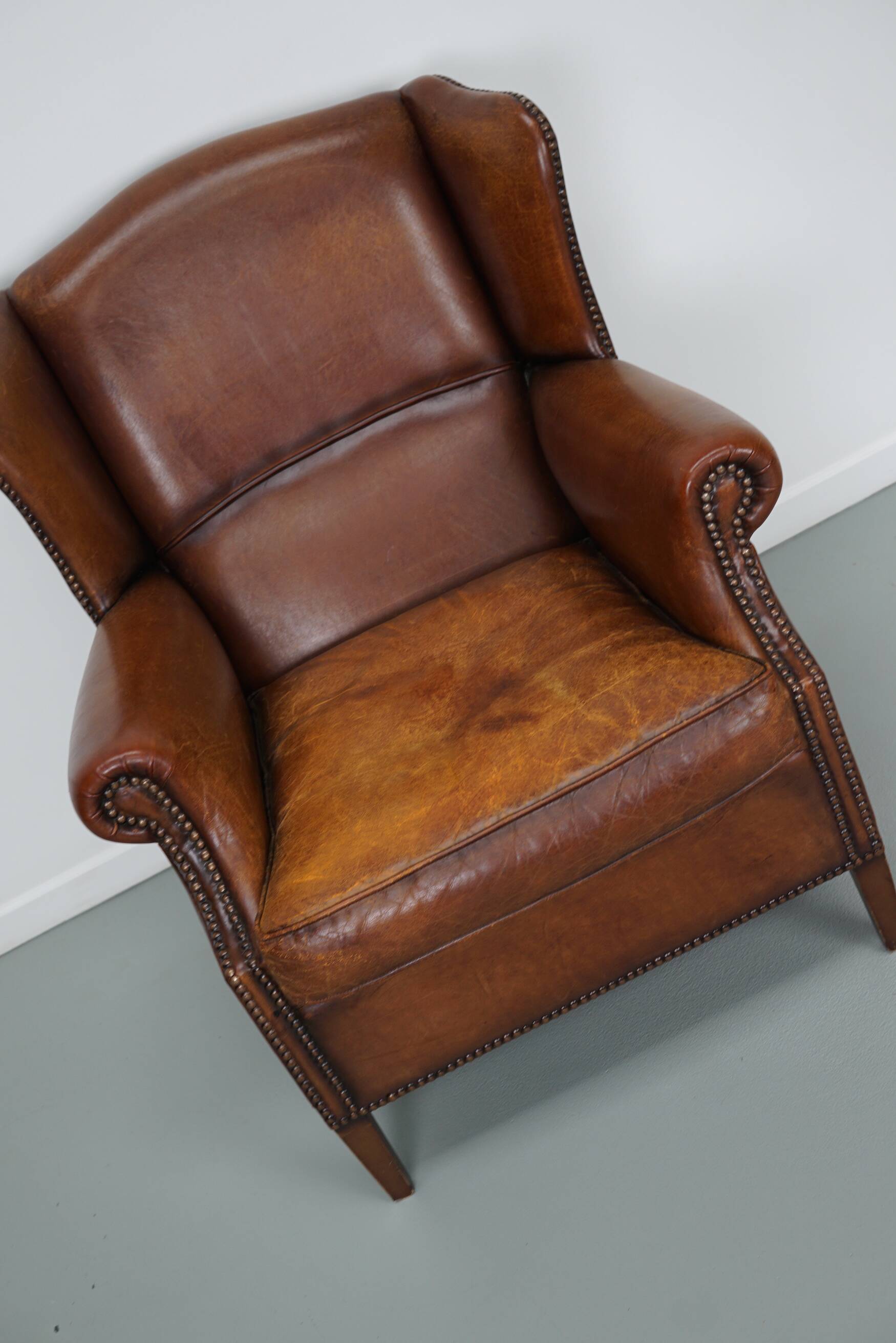 Vintage Dutch Cognac Colored Leather Club Chair